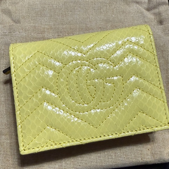 Gucci Python GG Marmont Compact Wallet- Yellow - Picture 3 of 5